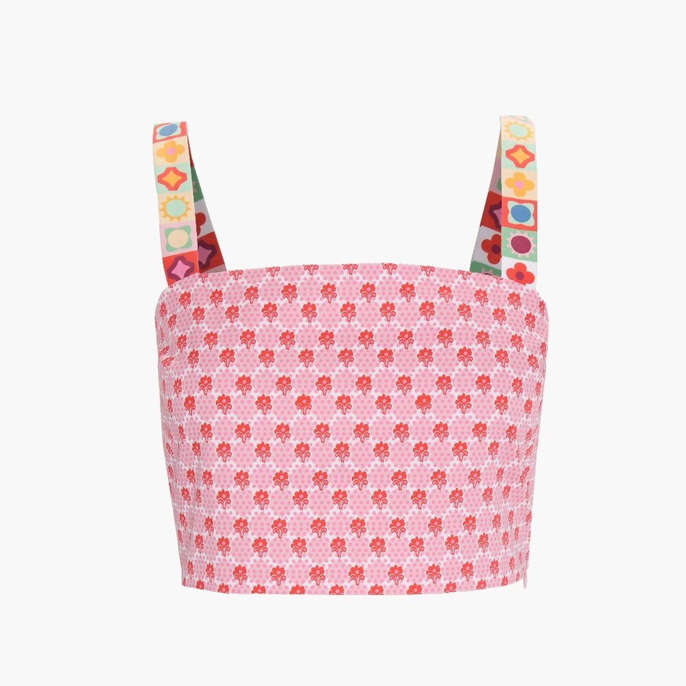 Hill House Home The Clara Crop Top  - Pink Cala Check Size SPink Cala Check / S